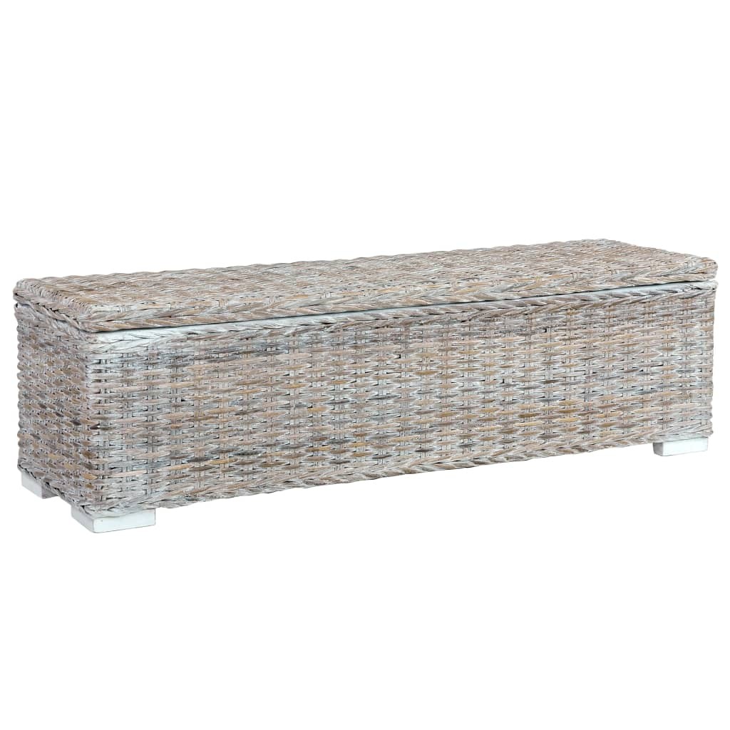 Storage Box 120 cm White Kubu Rattan and Solid Mango Wood